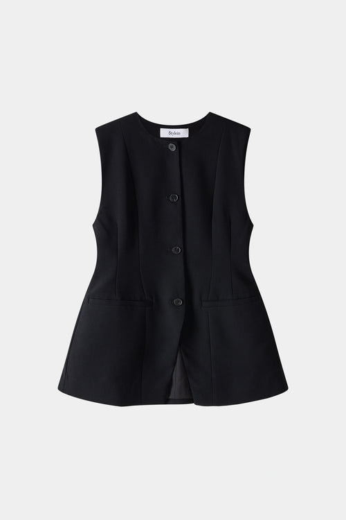 Balina black crepe vest stylein front model image