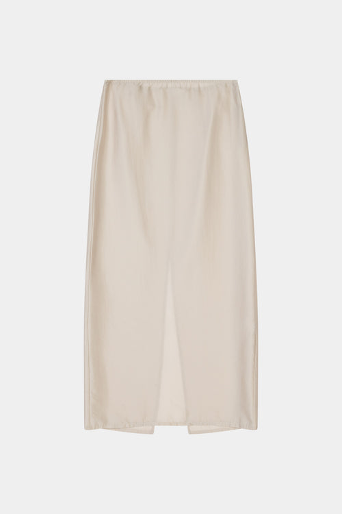 Cream maxi transparent skirt stylein front model image