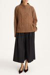 PLEATED PINSTRIPE MIDI SKIRT - BORINA COFFEE