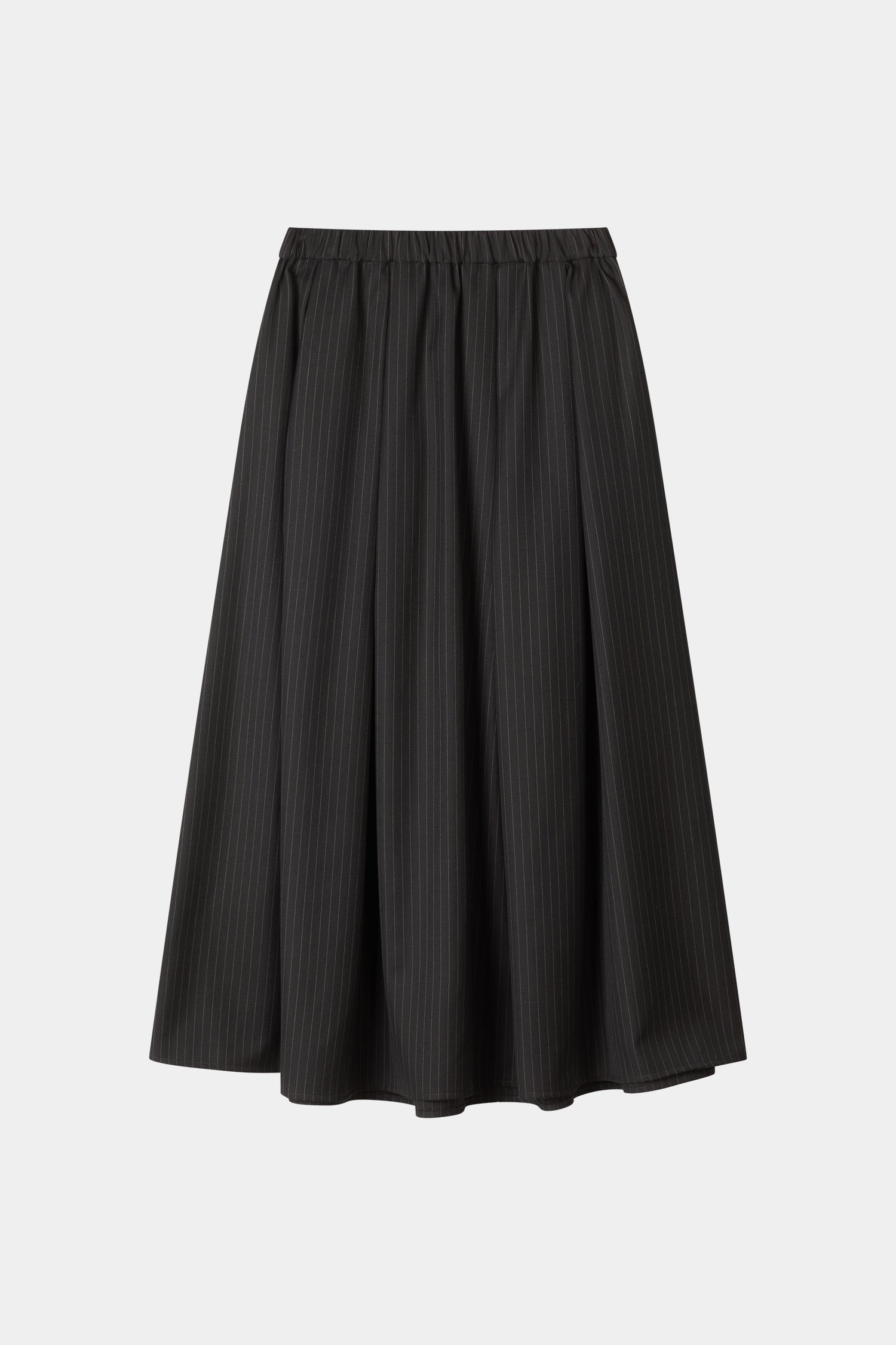 PLEATED PINSTRIPE MIDI SKIRT - BORINA COFFEE