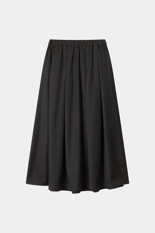 PLEATED PINSTRIPE MIDI SKIRT - BORINA COFFEE