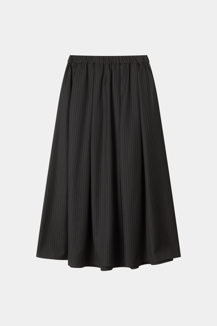 PLEATED PINSTRIPE MIDI SKIRT - BORINA COFFEE