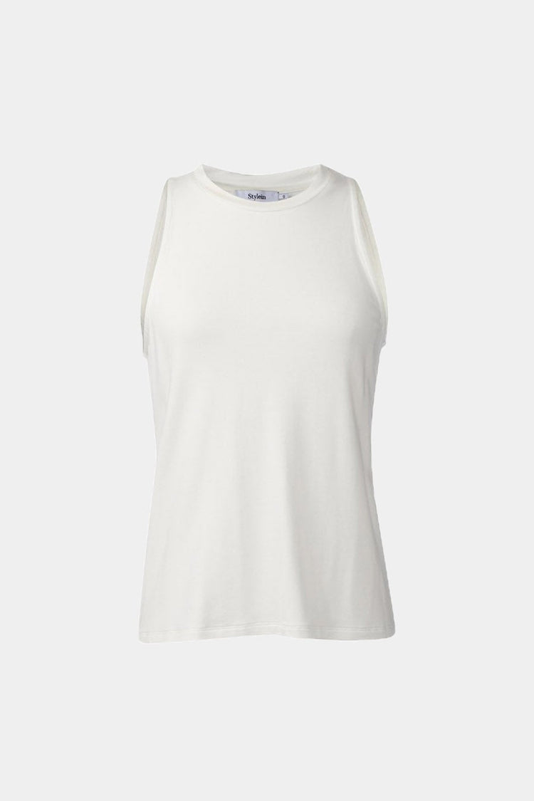 Case tank top jersey slim fitted rounded neckline white stylein packshot