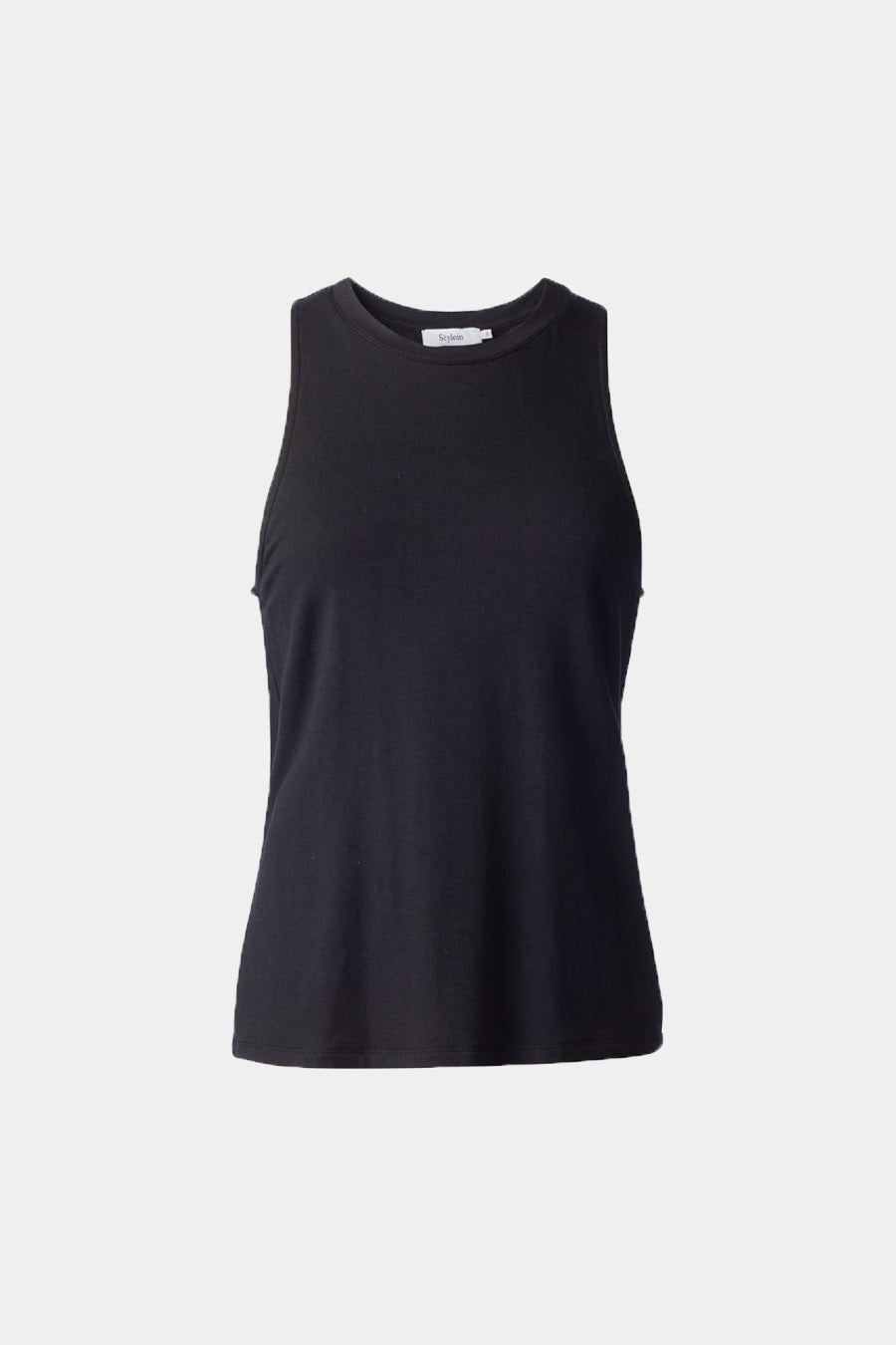 Case tank top jersey slim fitted rounded neckline black stylein packshot