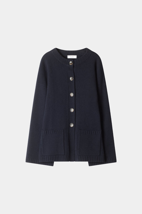 knitted navy cardigan cinched waist stylein houlia