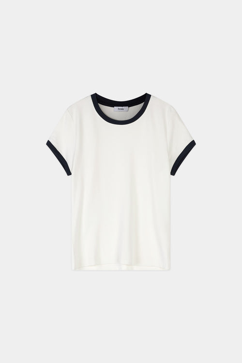 White t-shirt navy trim stylein cleo front packshot