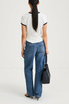 CONTRAST JERSEY TOP - CLEO WHITE/NAVY