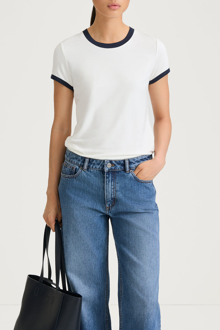 CONTRAST JERSEY TOP - CLEO WHITE/NAVY