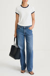 CONTRAST JERSEY TOP - CLEO WHITE/NAVY