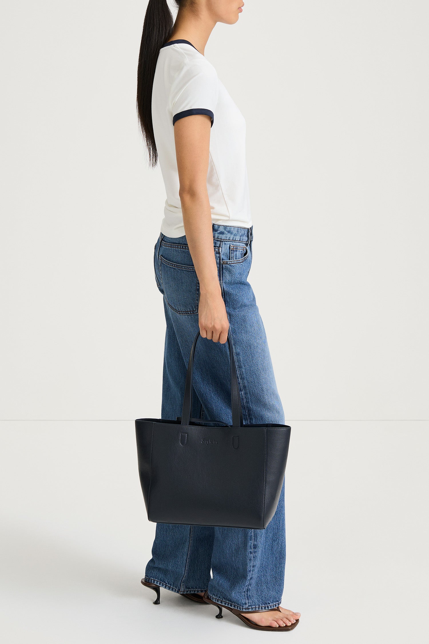 CONTRAST JERSEY TOP - CLEO WHITE/NAVY