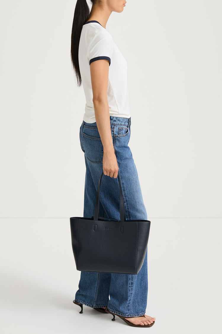 CONTRAST JERSEY TOP - CLEO WHITE/NAVY