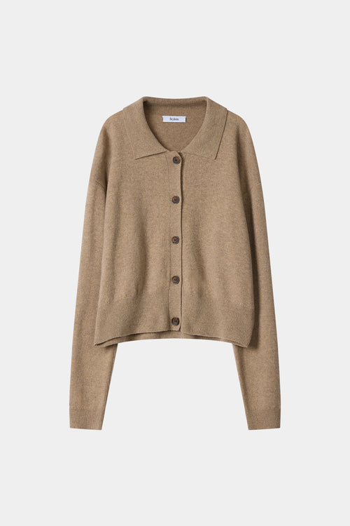 Halina cardigan merino wool oat stylein model image front