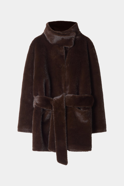 Hilani faux fur short coat dark brown stylein model image front