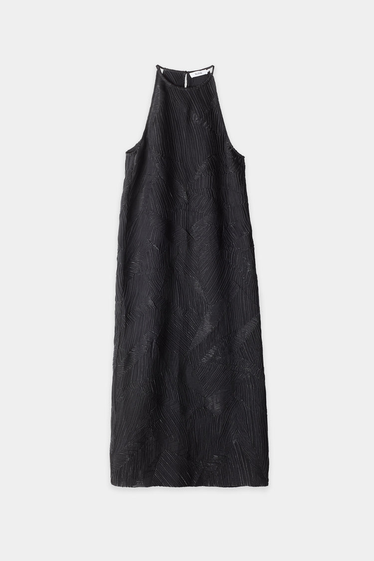 Ivonne dress ankle length slim tank crew neck pleated loosely fitted black stylein packshot