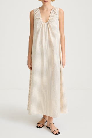 Jaisie long dress cream stripe stylein model image front
