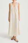 Jaisie long dress cream stripe stylein model image front