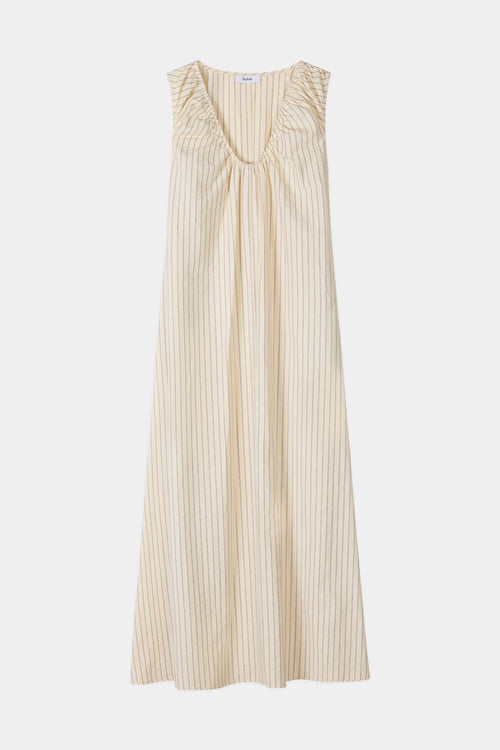 Jaisie long dress cream stripe stylein model image front