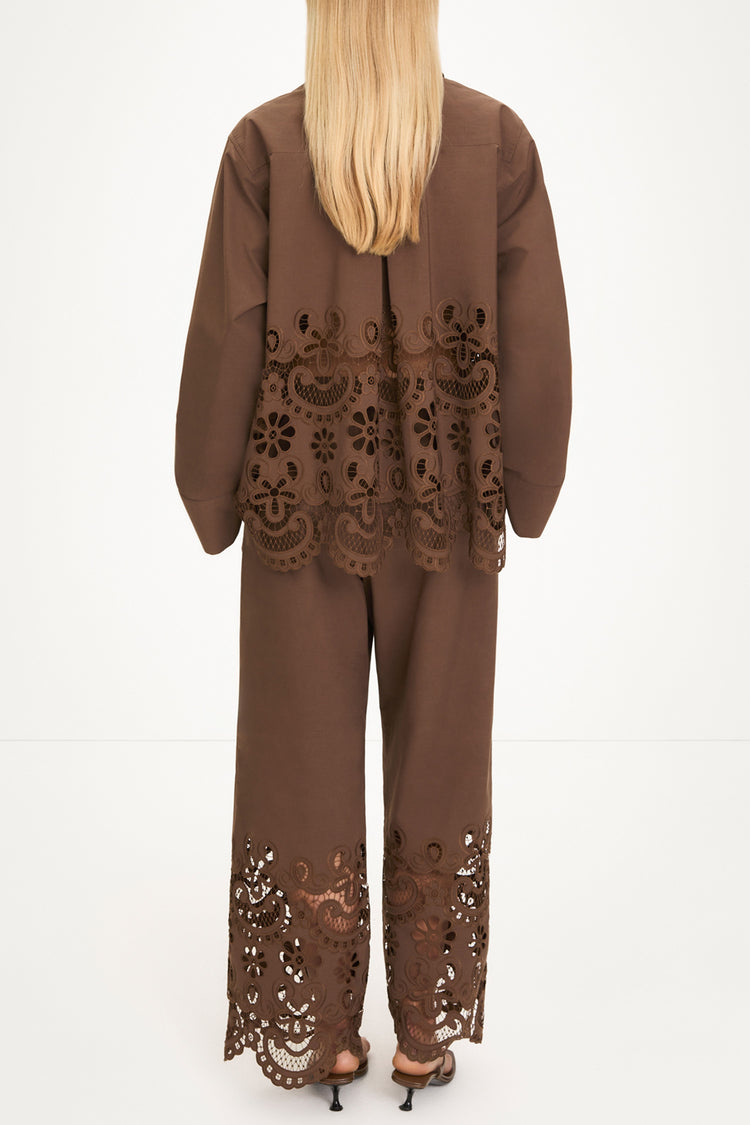 Jamie trousers broderie anglaise coffee brown model image back