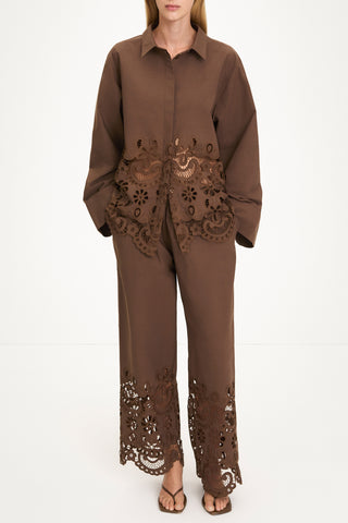 Jamie trousers broderie anglaise coffee brown model image front
