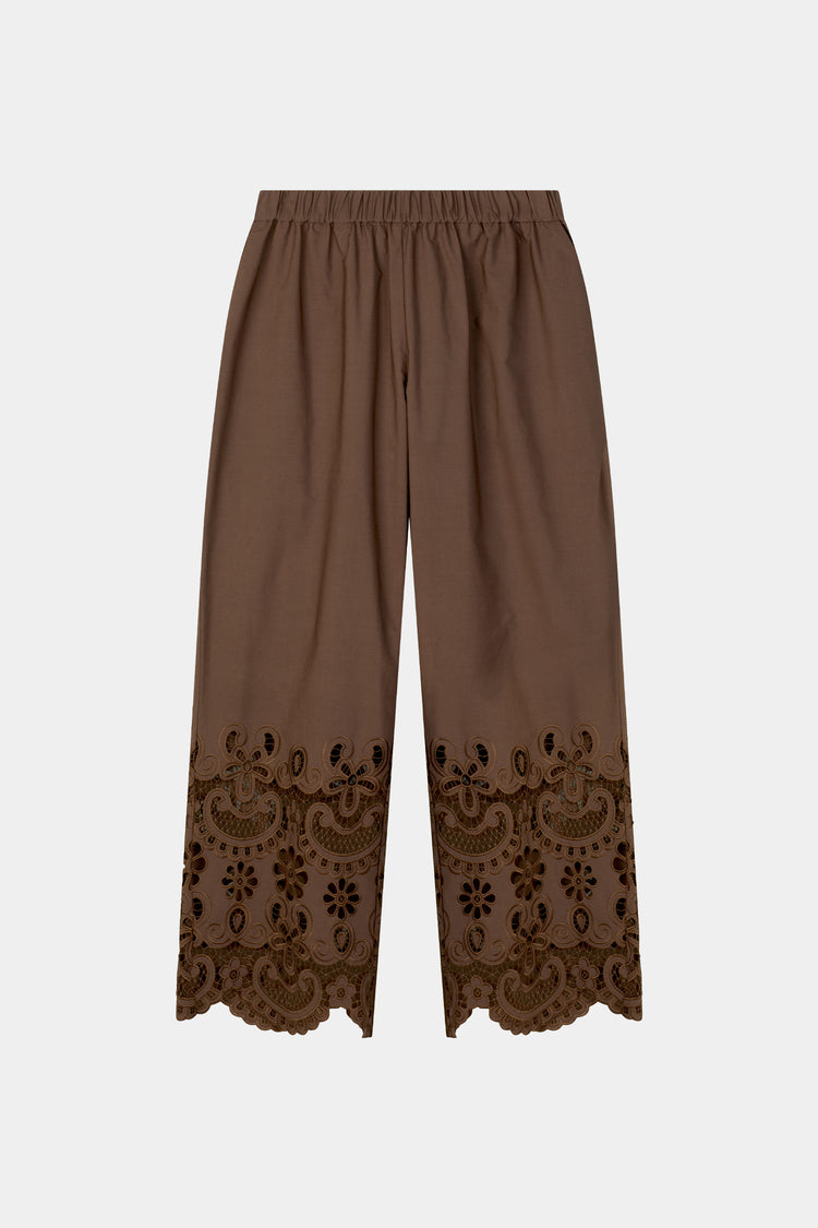 Jamie trousers broderie anglaise coffee brown packshot