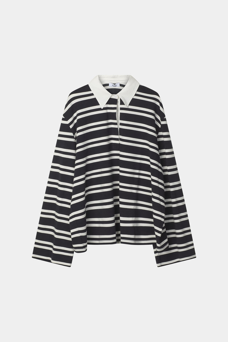 OVERSIZED POLO TOP - JANELLE MIDNIGHT/CREAM