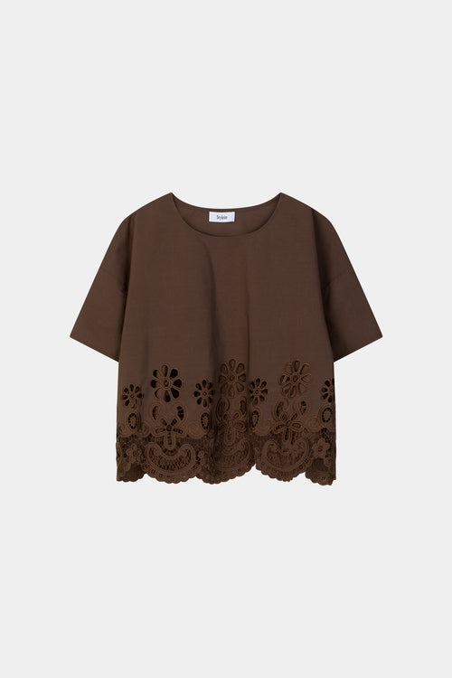 SCALLOPED HEM COTTON BLOUSE - JASSIRA COFFEE