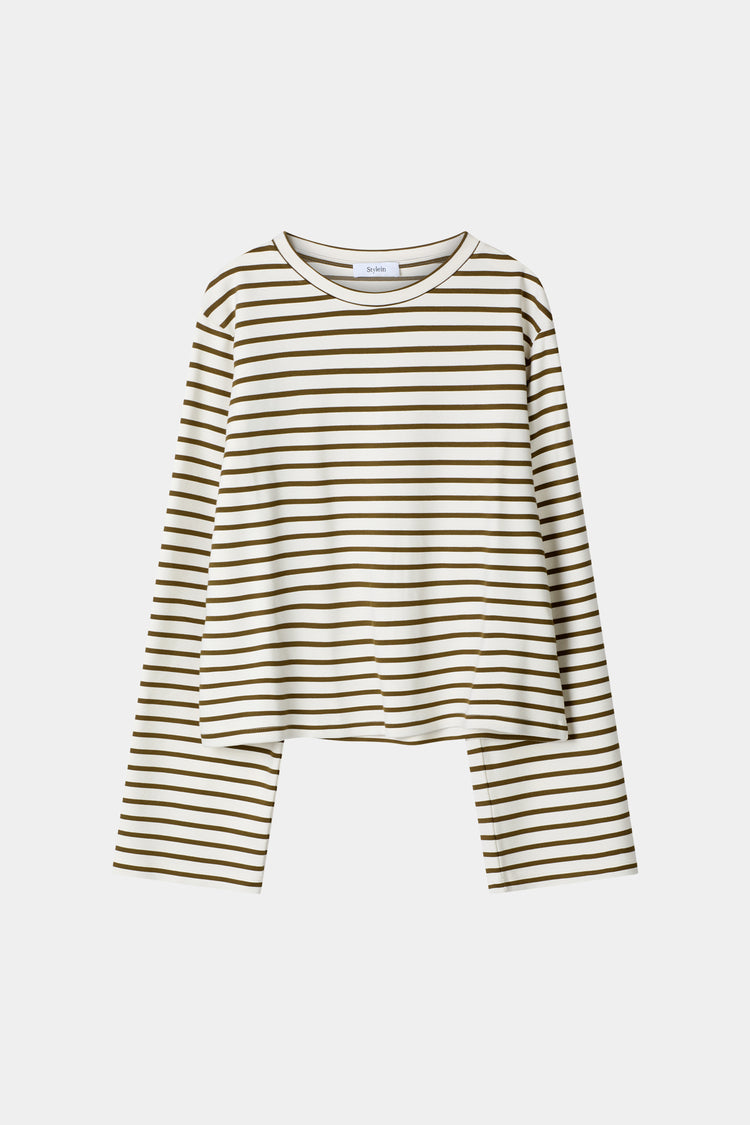 Jerry top long sleeve t-shirt army green white stripe stylein packshot