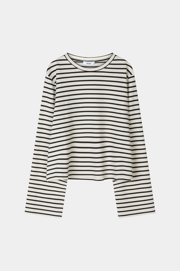 Jerry top long sleeve t-shirt brown white stripe stylein packshot