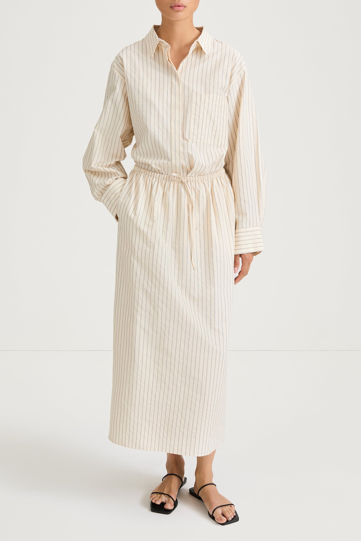Jolene long skirt cream stripe stylein model image front