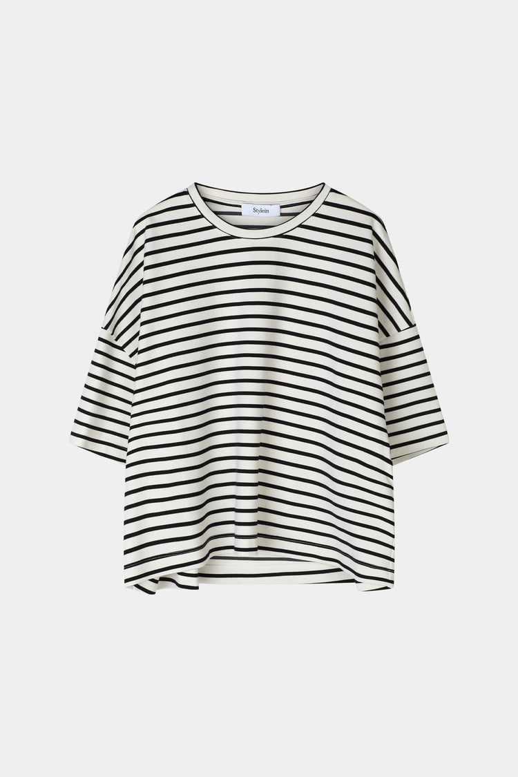 STRAIGHT FIT CROPPED T-SHIRT - JUNIPER BLACK STRIPE