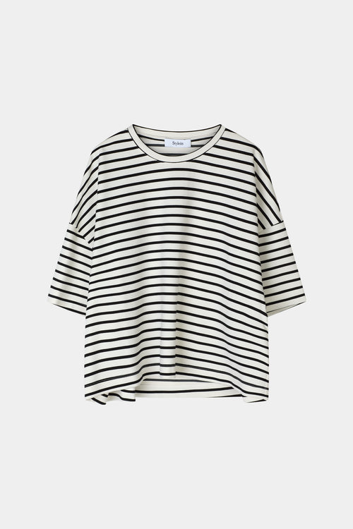 STRAIGHT FIT CROPPED T-SHIRT - JUNIPER BLACK STRIPE