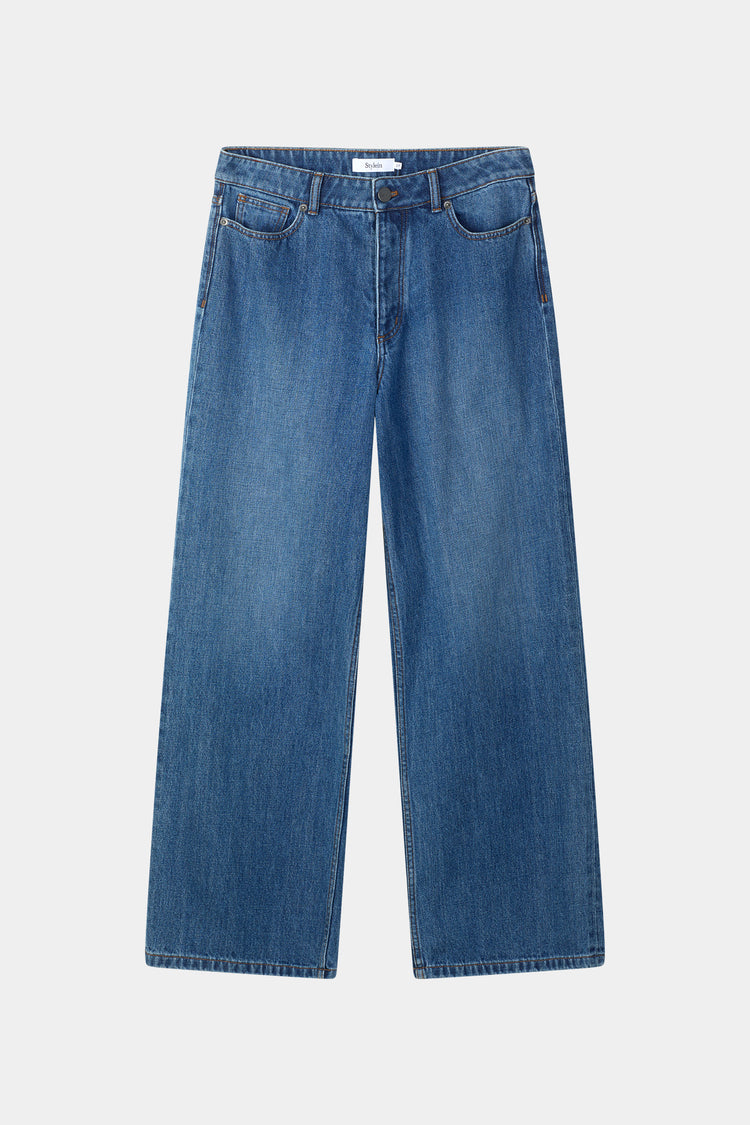 Kayne wide denim trousers steel blue stylein packshot