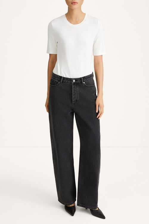 Keanu denim trousers barrel washed out black model image front