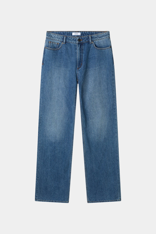 Kiara denim trousers dark steel blue stylein front packshot