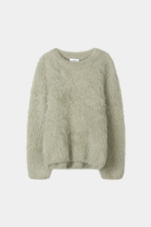 Fluffy oversized sweater in sage green stylein lory model image