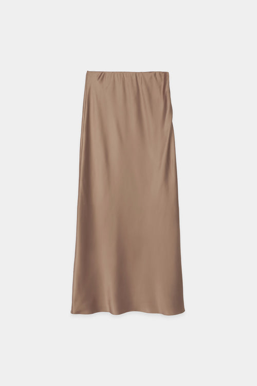 Madga skirt maxi long satin taupe stylein front