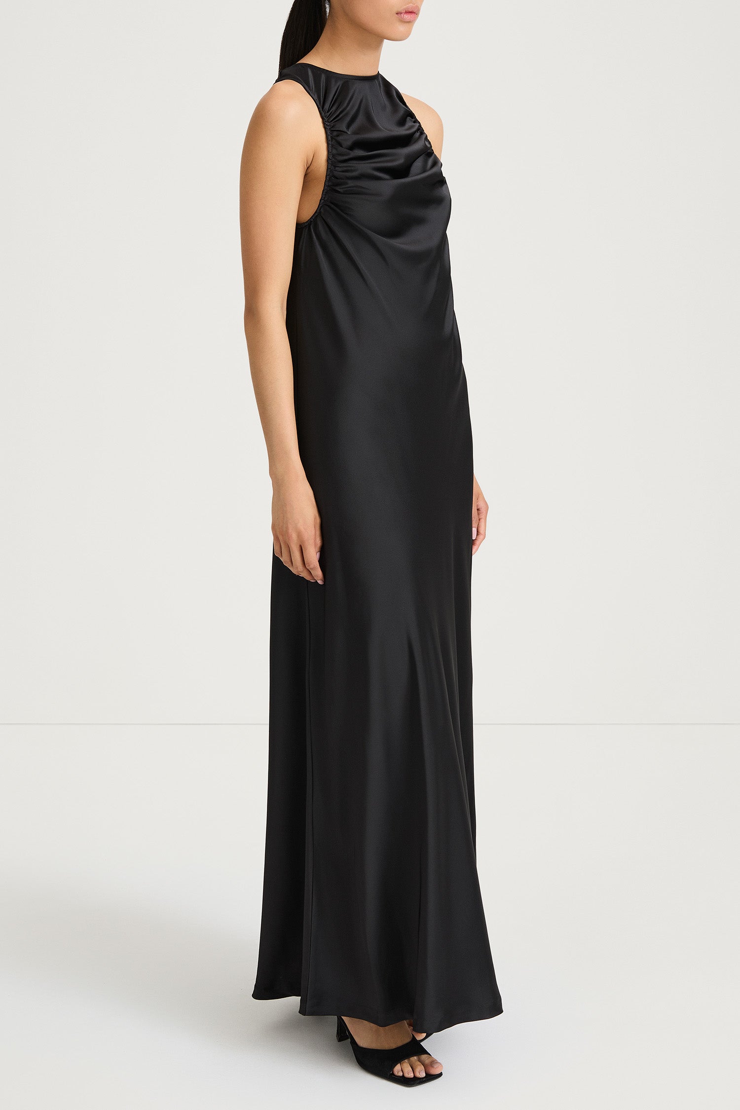 Mairie maxi long satin dress black stylein model image side