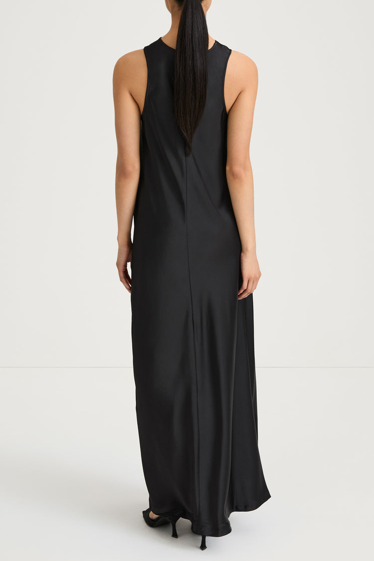 Mairie maxi long satin dress black stylein model image back