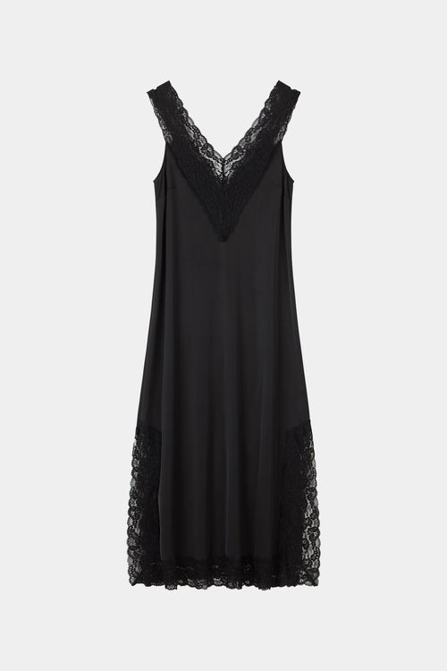 Malea black v-neck lace trim dress model image front