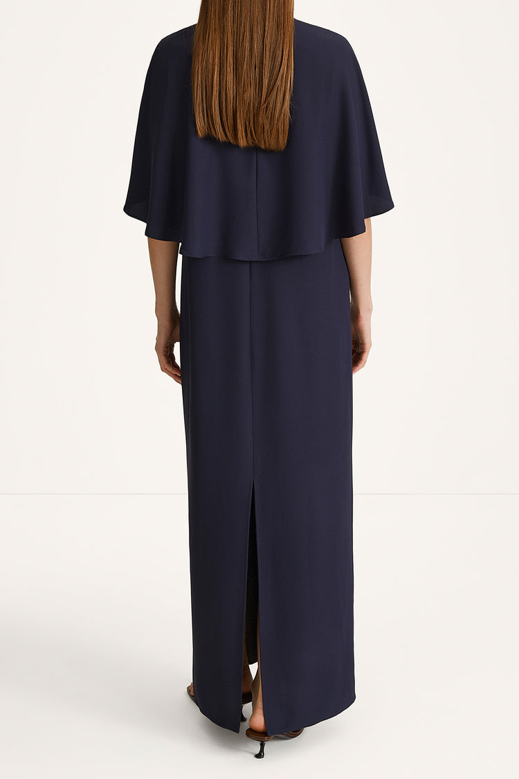 ASYMMETRIC CAPE MAXI DRESS - MAXINE MIDNIGHT