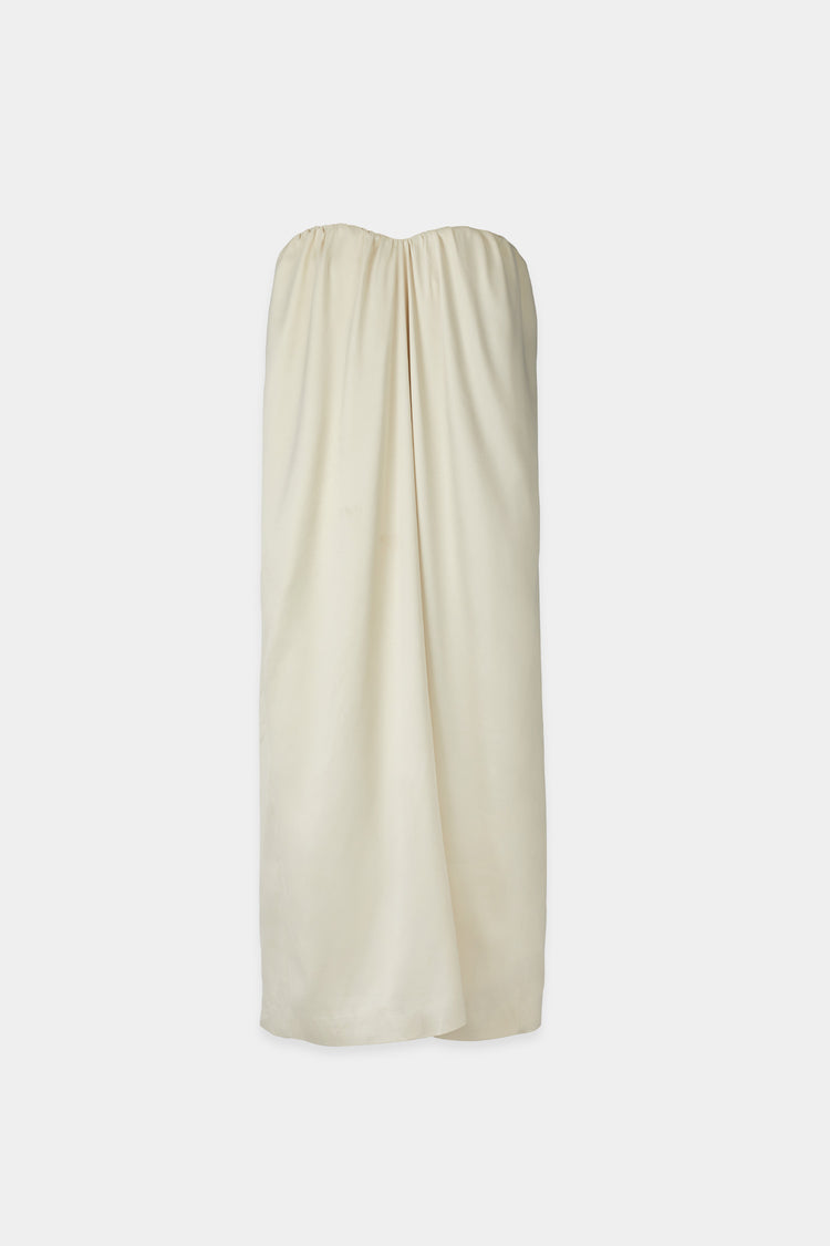 Male dress midi bandeau heart shaped bust shiny garment cream stylein packshot