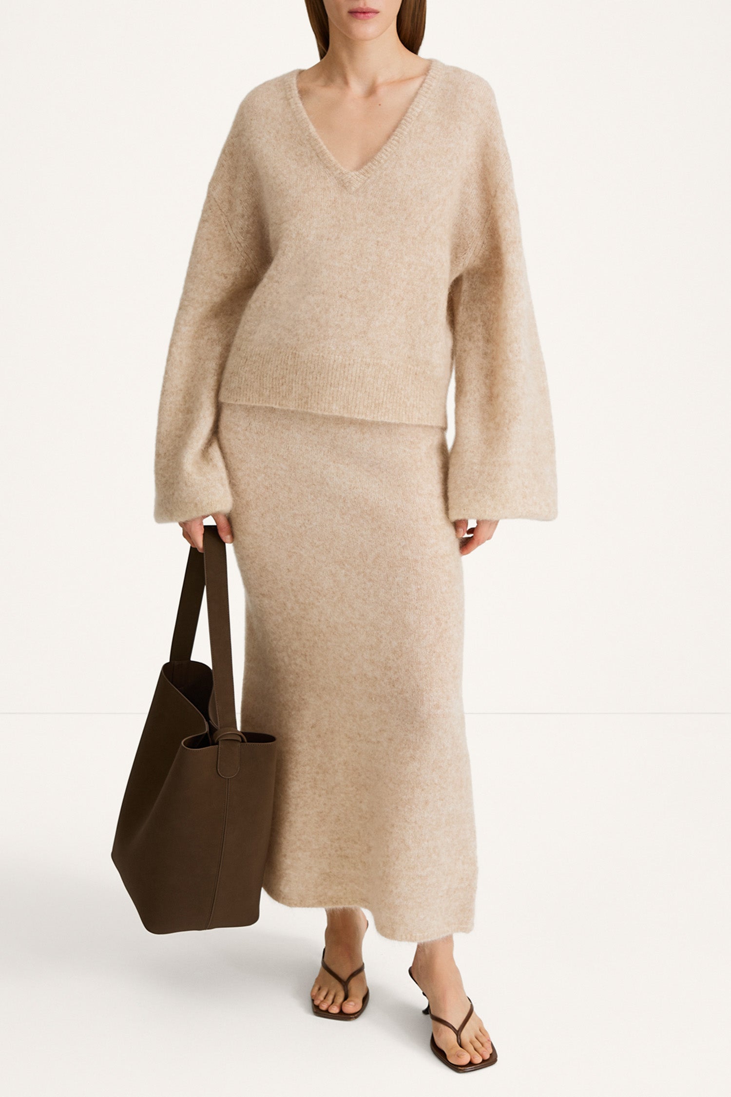 Nanie knitted long mohair skirt oyster stylein model image front