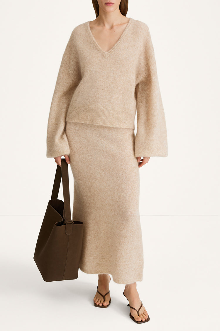 Nanie knitted long mohair skirt oyster stylein model image front