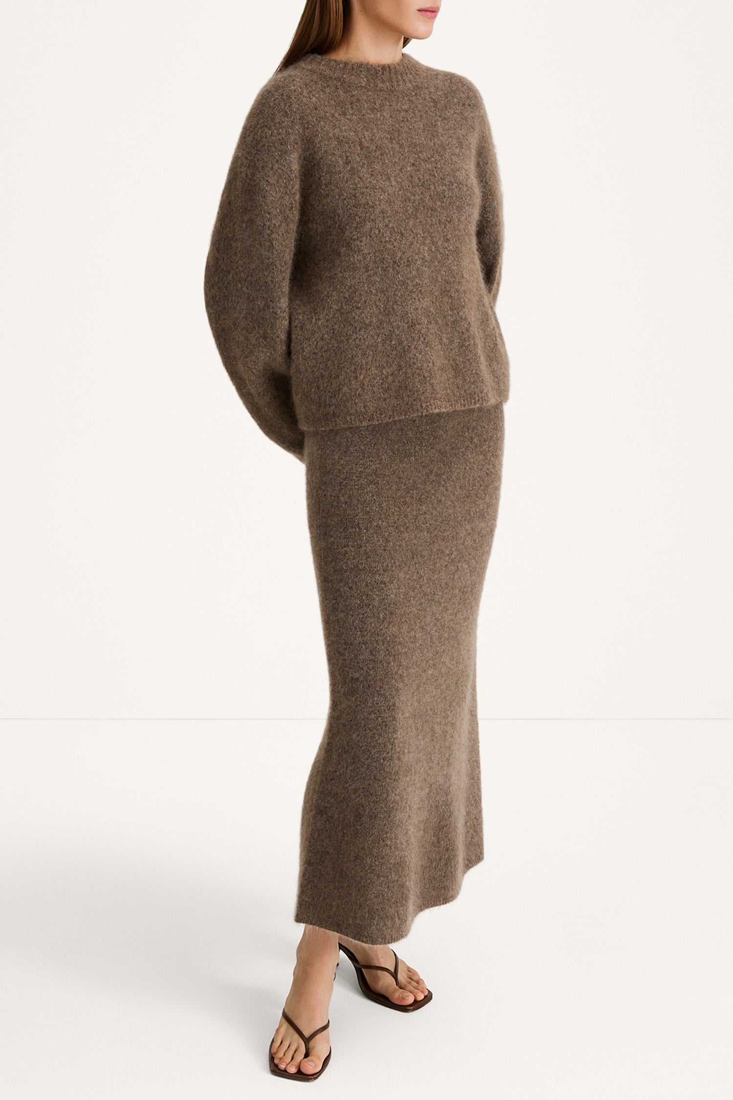 Nanie knitted long mohair skirt  brown stylein model image side