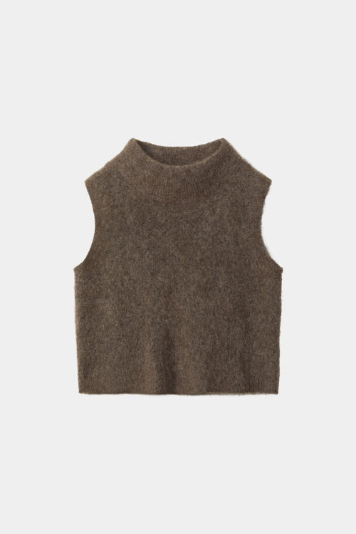 Nellie sleeveless knitted mohair top brown stylein model image front