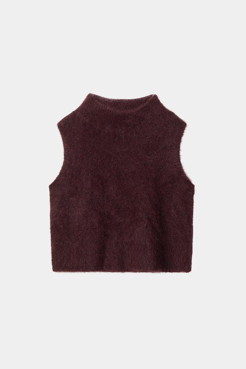 Nellie sleeveless knitted mohair top bordeaux stylein model image front