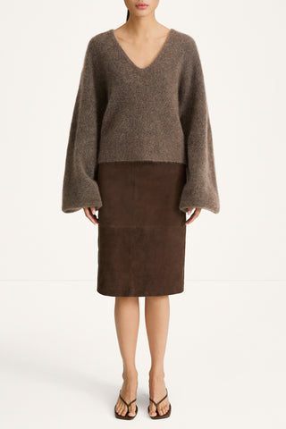 Nemoli v-neck sweater mohair brown stylein model image front