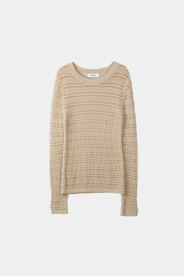 Peach top delicate knitted see-through top fitting silhouette full length sleeves cream stylein packshot