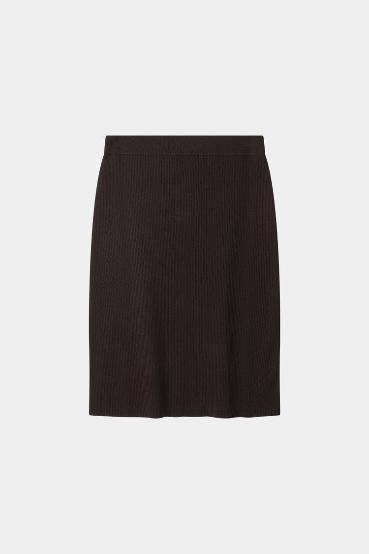 Pearla ribbed knit midi long skirt merino wool coffee stylein model packshot
