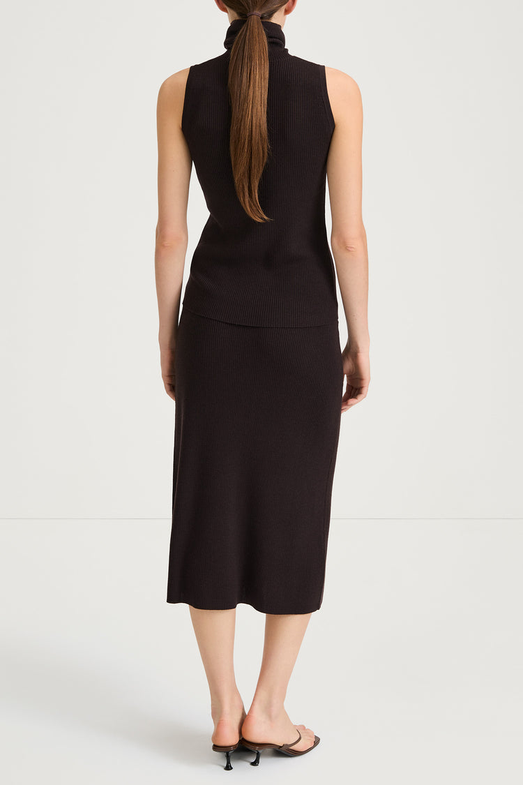Promise sleeveless ribbed knit top merino wool coffee stylein model image back